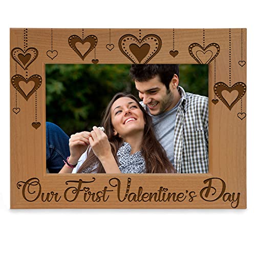 Product Image of the KATE POSH Our First Valentine's Day Engraved Natural Wood Picture Frame, Gift for Boyfriend, Girlfriend, Husband or Wife on your First Valentine's Day Together as a couple (4x6-Horizontal)