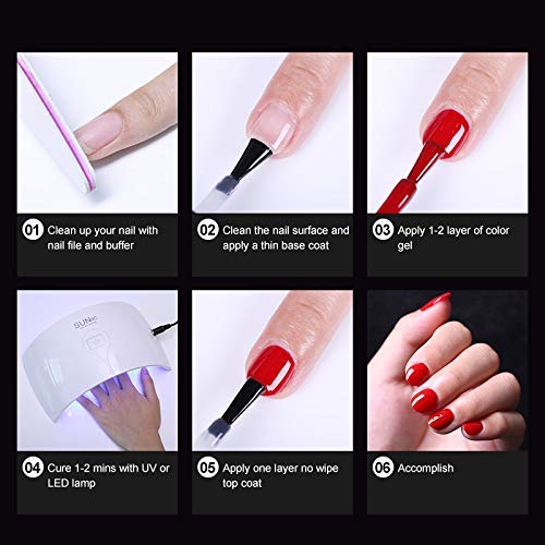 UR SUGAR 15ml Base and No Wipe Top Coat Set for UV LED Gel Nail Polish LED Nail Lamp Big Capacity New Upgraded Formula Long-Lasting Shiny Finish