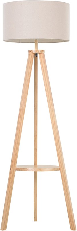 HOMCOM Lámpara de Pie Trípode con Estante Lámpara de Pie Salón con Pantalla de Lino Interruptor de P...