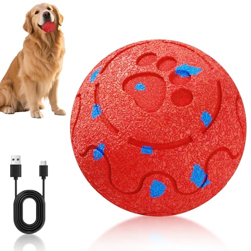 Interaktives Hundespielzeug, Hundespielzeug Ball, Intelligenter Selbstbewegender Hundeball, Ball Hund Unzerstörbar, Selbstrollender Ball Hund Bewegt Sich, Hundespielzeug für Mittlere Große Hunde(Rot)