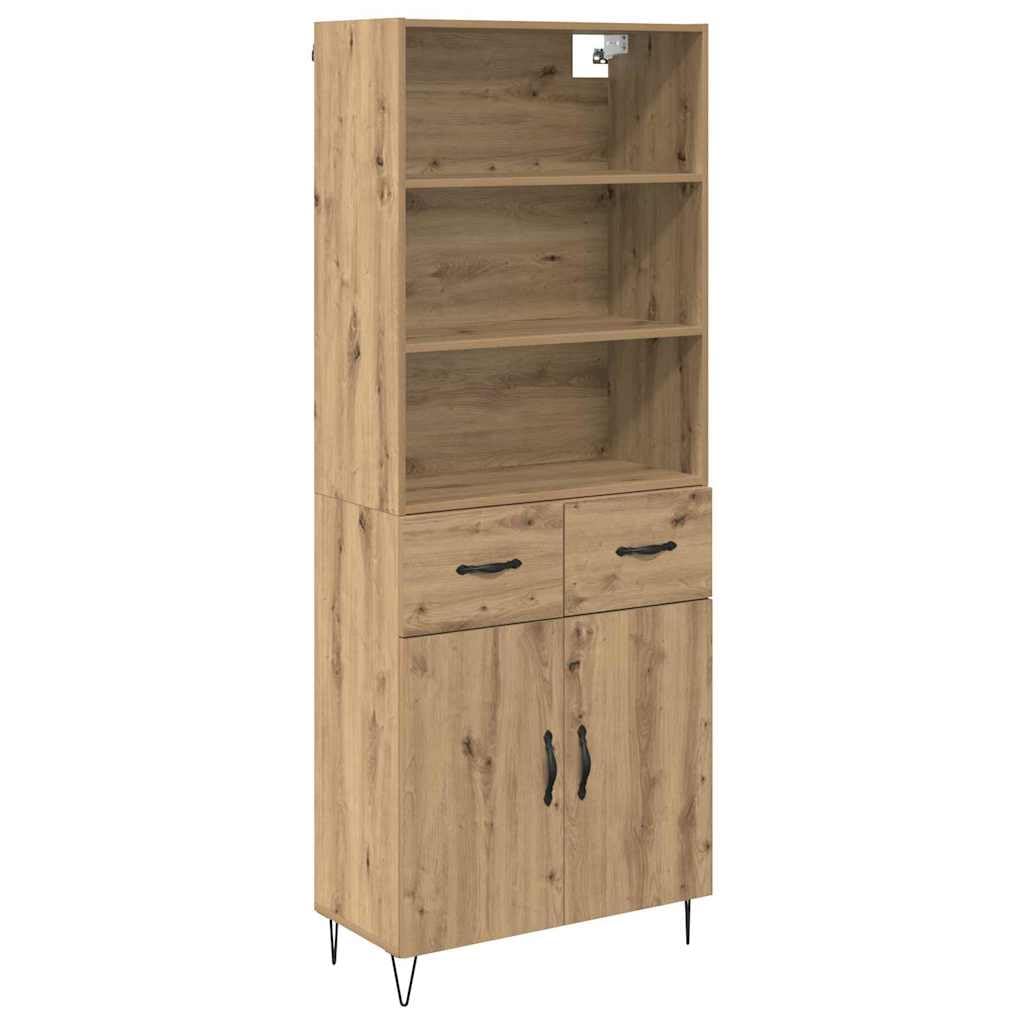 vidaXL Highboard Artisan Oak 69.5 x 34 x 180 cm Engineered Wood, Living Room Storage, Rectangular, Modern Wall-Mounted Highboard, Functional Organizational Cabinet, Space Efficient Solution