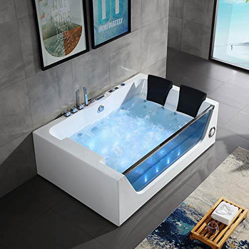 Bhbl 71 X 47 In Whirlpool Tub 2 Person, Hydromassage Soaking Spa Tub, Rectangular Freestanding Tub With Computer Panel, Air Bubble, Multicolor Light, Ul Certified (Dk-Q411) #TOP1