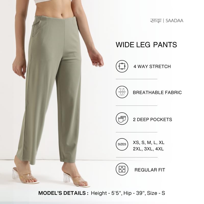 Image of SAADAA Palazzo Pants for Women Half-Elasticated Waistband | Palazzo for Women in Airy Linen Fabric | Regular Fit Mid Rise Waist & Deep Pockets | Versatile Formal & Casual Wear |