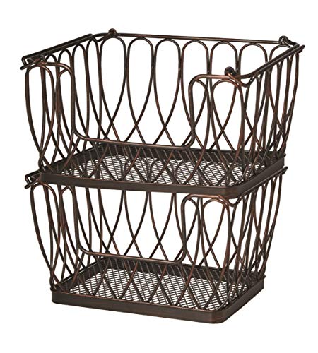 Gourmet Basics By Mikasa Loop And Lattice Stacking/Nesting Rectangular Metal Basket, Antique Black #TOP4