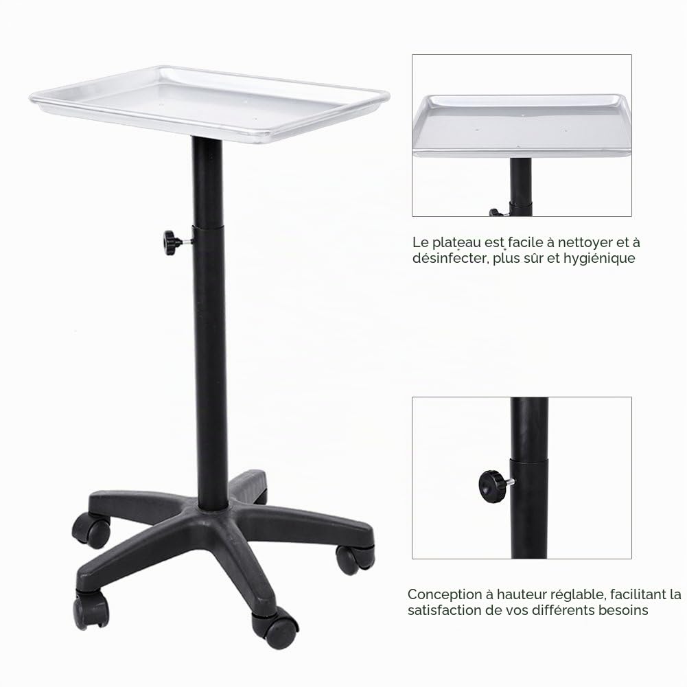 Plateau à roulettes en Aluminium pour Salon de Coiffure, 45 x 33 x 65 cm, avec roulettes de 1,5 m, pour Cabinets Médicaux et Dentistes