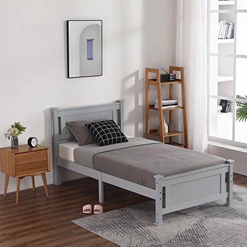 Bonnlo Twin Size Solid Wood Platform Bed Frame Kids Bed,