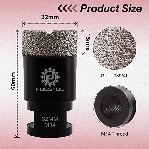 FOCSTOL Diamond Core Drill Bit - 32mm Diamond Hole Saw for Porcelain Ceramic Tile Marble Granite Quartz M14 Thread - Image 2