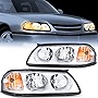 Nilight Headlight Assembly for 2000 2001 2002 2003 2004 2005 Chevy Impala Replacement Headlamp Chrome Housing Amber Reflector, 2 Years Warranty