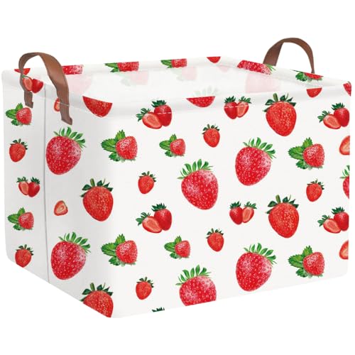 Image of Rectangular strawberry basket,Waterproof foldable storage box with handle,Gift basket,Baby Girl Baskets,Girl room decor,Books Box(Strawberry)