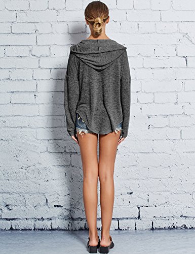WLLW Womens Long Sleeve Deep V Neck Drawstring Sweatshirt Hoodies Tops Blouse (L, Dark Grey)
