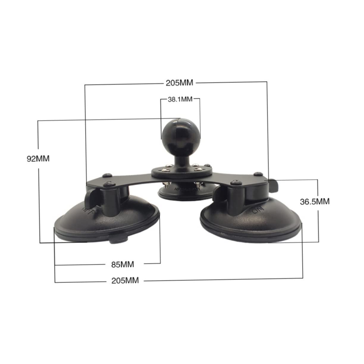 VILLCASE Soporte de Ventosa Triple de 1, 5 Pulgadas Bola Ajustable | Base Negra de Silicona y Aleación, Montaje 360°, Fácil de Ensamblar para Navegadores y Brackets