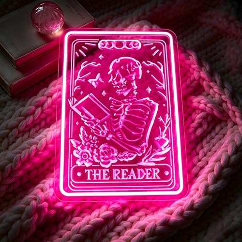 Image of Pink Neon Sign Led Neon Lights Signs for Wall Decor USB Powered Led Signs for Room Decoration-Skeleton Reading Book