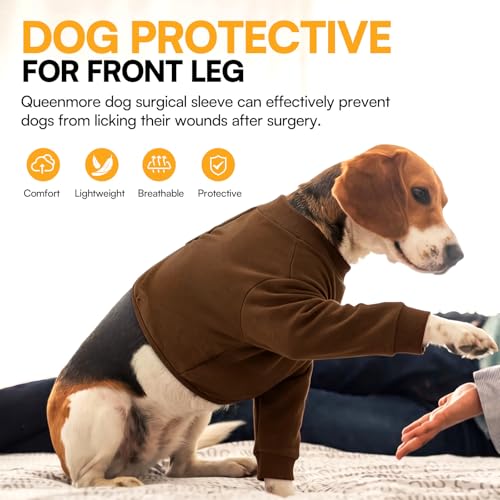 Image of Queenmore Dog Surgery Recovery Sleeve Front Legs, Breathable Dog Recovery Sleeve, Elbow Protector Pet Cone Alternative After Surgery, Brown, M