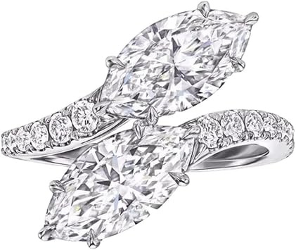 925 Silver Double Marquise Cut AAA Cubic Zirconia Ring Simulated Diamond Engagement Promise Bridal Wedding Band for Women Gift Rhodium Plated Size 6-10 8