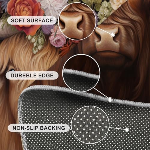 Tapis rond lavable Highland Cattle 100 cm style bohème - 7