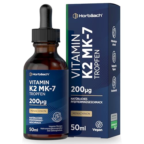 Vitamin K2 Tropfen 1800x (50ml) | 200g Pro Tagesdosierung | Höchste Bioverfügbarkeit | Flüssigform | Horbaach