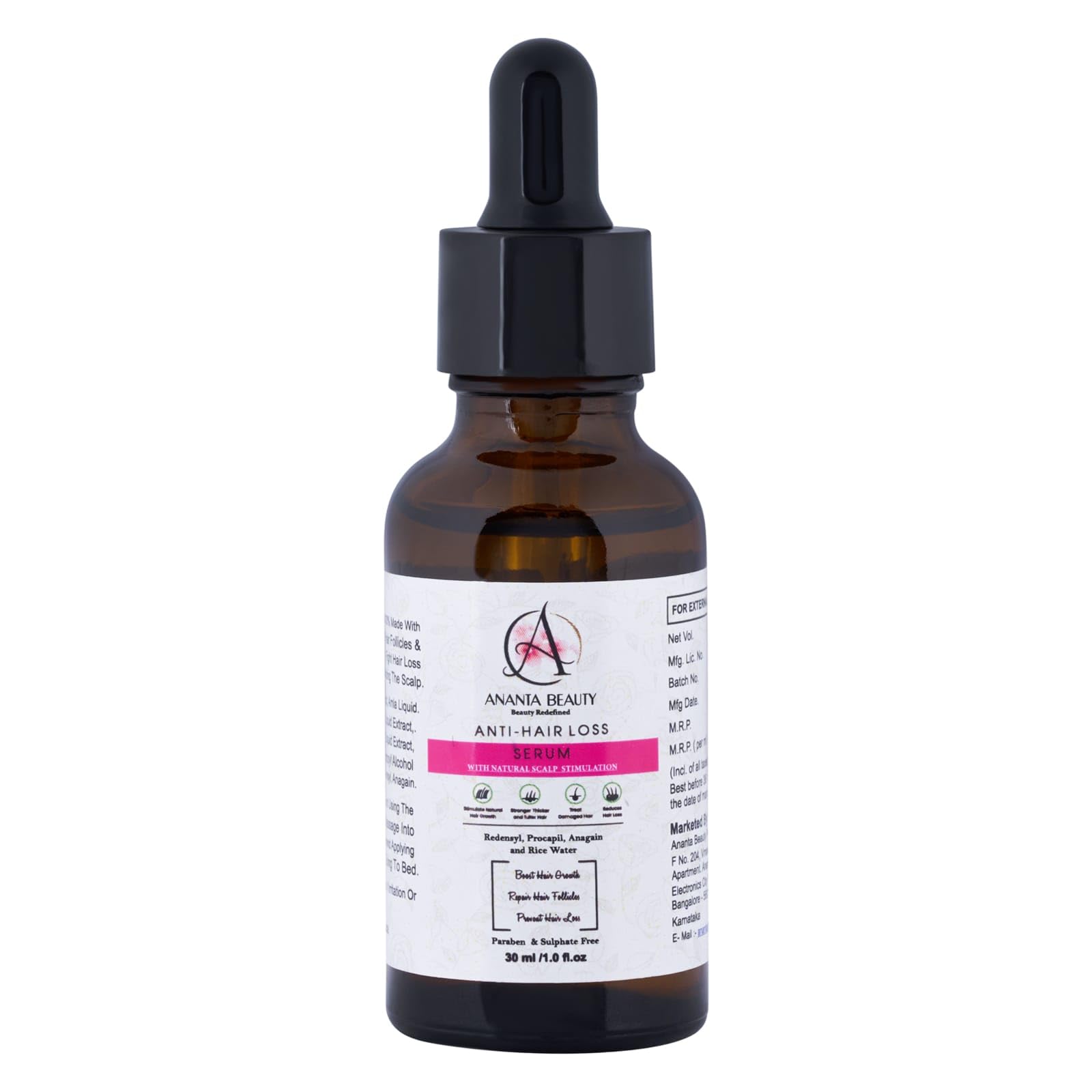 Ananta Beauty Anti - Hair Loss Serum Hair Growth Serum | Redensyl (3%) + Anagain (4%) + Procapil (1%) + Follicusan (3%) Hair growth & Hair fall control serum for Women & Men | 30mL-image-6