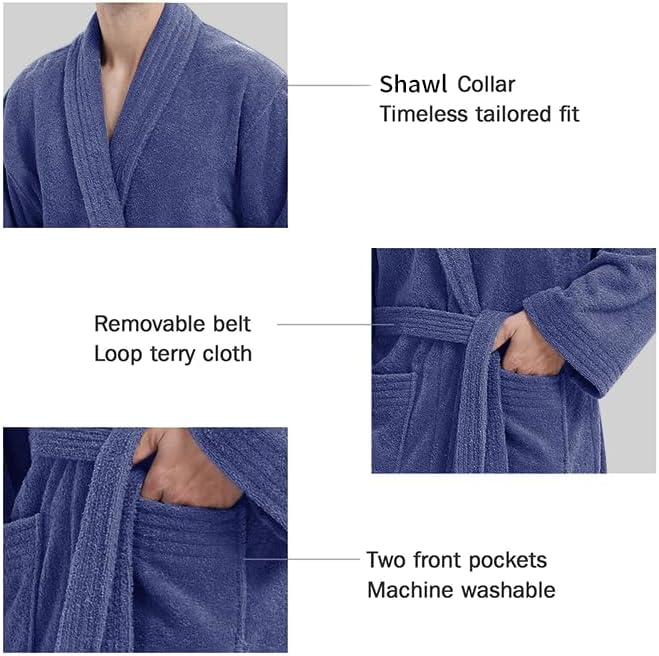 Ramesses Bathrobe Mens,Premium Thick Terry Cloth Bathrobe,Towel Bath robe Long–Staple Combed Men's Cotton Robe - Image 5
