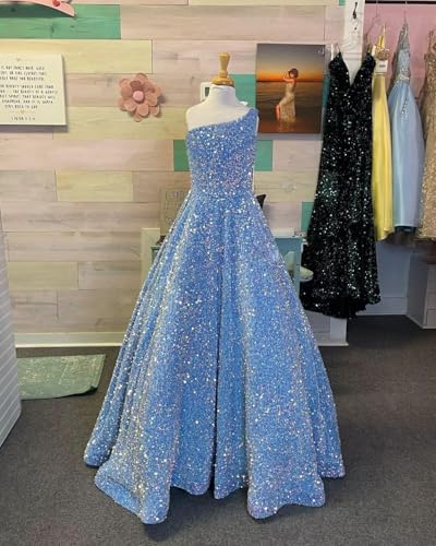 Sequin One Shoulder Toddler Girls Pageant Dress Sparkly Ball Gown Flower Girl Dresses Kids Formal Party Dress4