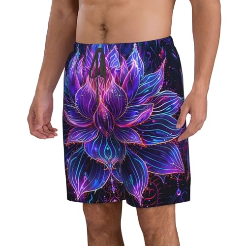 Lotus Flower Energy and Spiritual Psychedelic Neon Purple Men's Quick Dry Swim Trunks Surfing Beach Mesh Board Shorts2