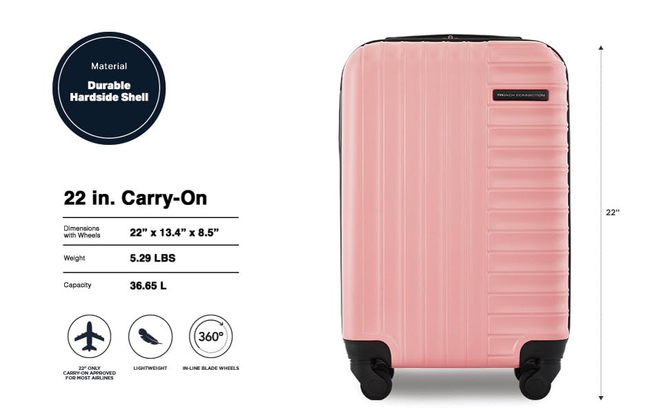 Image of French Connection 22 inch Quinn Carry-On Luggage, Rose Elegance