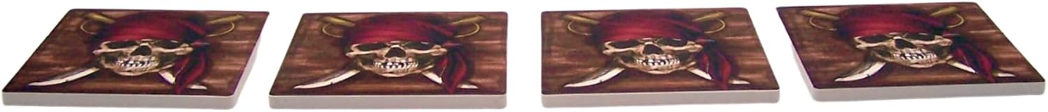 Pirate Coaster Set with Wooden Coaster Holder, Nautical Décor, Set of 4 Coasters, 4.25 Inches - Image 7