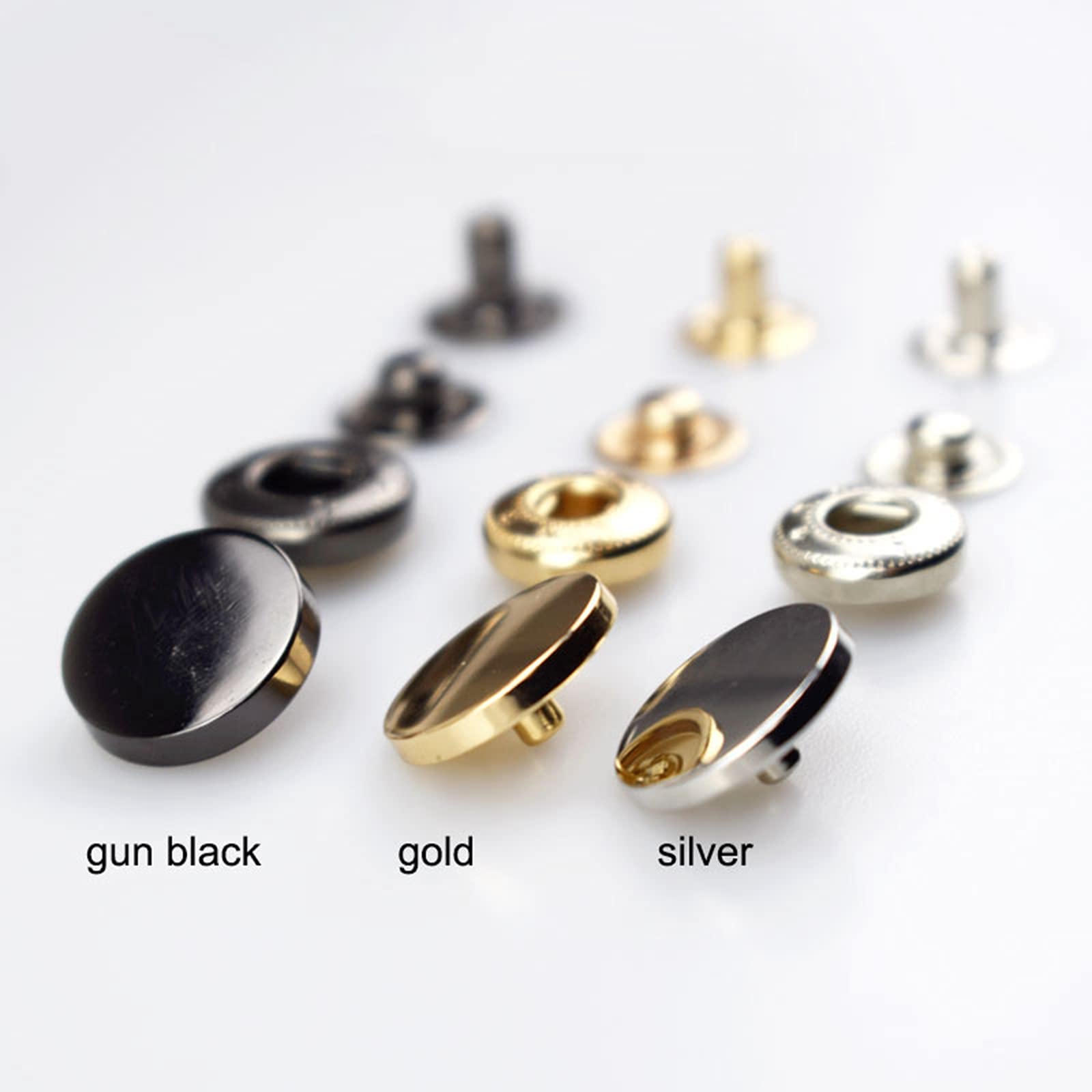 10 Bottoni Metallici A Fungo Placcati Oro – Ricambio Per Camicie, Maglioni, Cappotti – Varie Misure (10-25mm) – Gun Black - 3