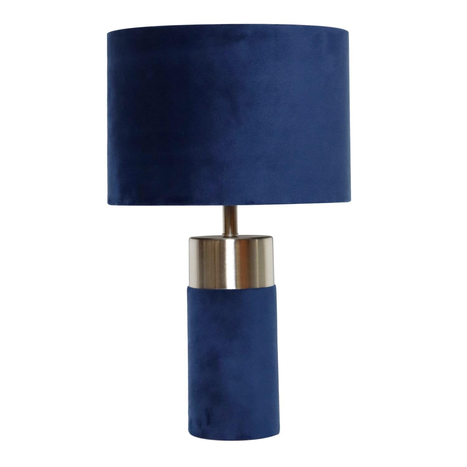 Firstchoicelighting Blue Navy Velour With Silver Detail Table Lamp Or Bedside Light Modern Velvet Design Lamps Height 40Cm Led Compatible
