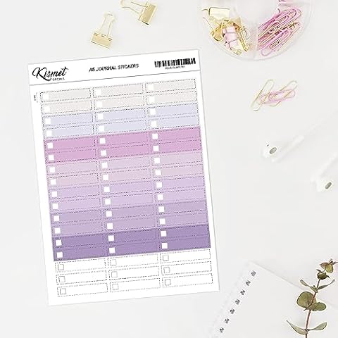 A5 Checklist Journal Stickers in Purple - 51 Pieces 5.3" x 8.3" - Craft Scrapbook Junk Journal Snail Mail Planner Journal Diary Paper Sticker Sheet Cover
