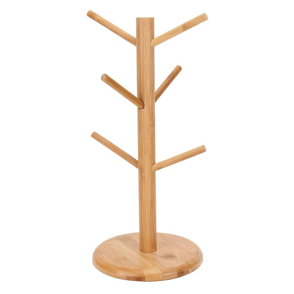 CONNECTWIDE Bamboo Mug Tree Rack Stand with 6 Storage Hooks, Hold and Dry Large Coffee Mugs or Cups (B0845D98JZ) Amazon Price History, Amazon Price Tracker