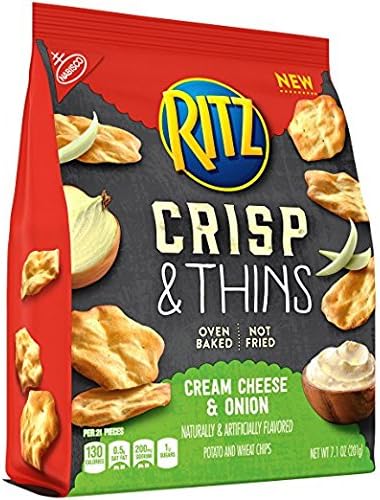 Ritz Crisp & Thins Chips, Cream Cheese & Onion, 7.1 Ounce package of 2 bags