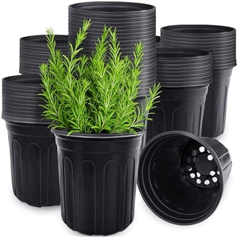 Anyumocz 60 Pcs 1 Gallon Flexible Plant Nursery Pots,Thickened Soft Plastic Seedling Pot with Holes,Flower Plant Container for Succulents,Cuttings,Transplanting,Home Garden(Black) Cover