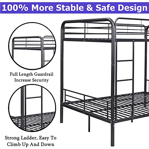 Movdevy Metal Bunk Beds, Full Over Full Bunk Beds For Kids Adults,Modern Bunk Beds Full Over Full With Safety Guard Rail, Heavy Duty Full Over Full Bunk Beds,Convertible Full Size Bunk Bed (Gunmetal) #TOP4
