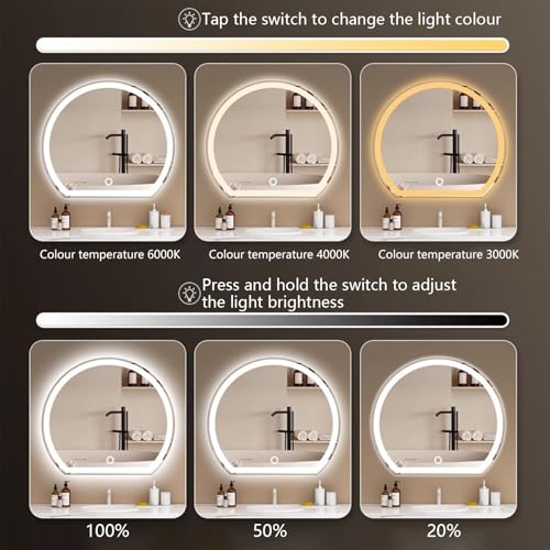 Miroir mural moderne en demi-cercle LED 3 couleurs à intensité variable pour vasque - 4
