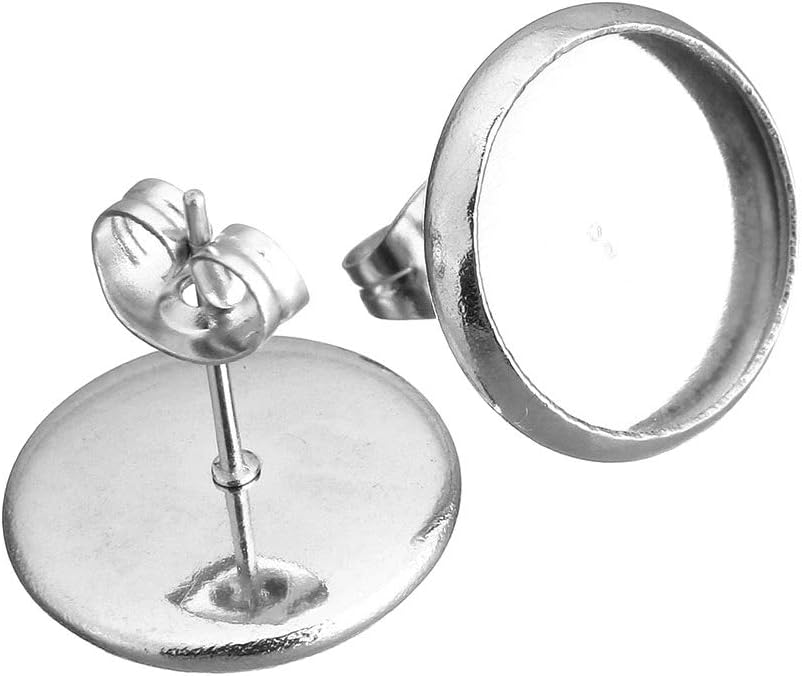 Perlin M393 Stainless Steel Stud Earrings with Ear Nut Setting for 8 mm Cabochons Stud Blank Round for Jewellery Pack of 10 - Image 5