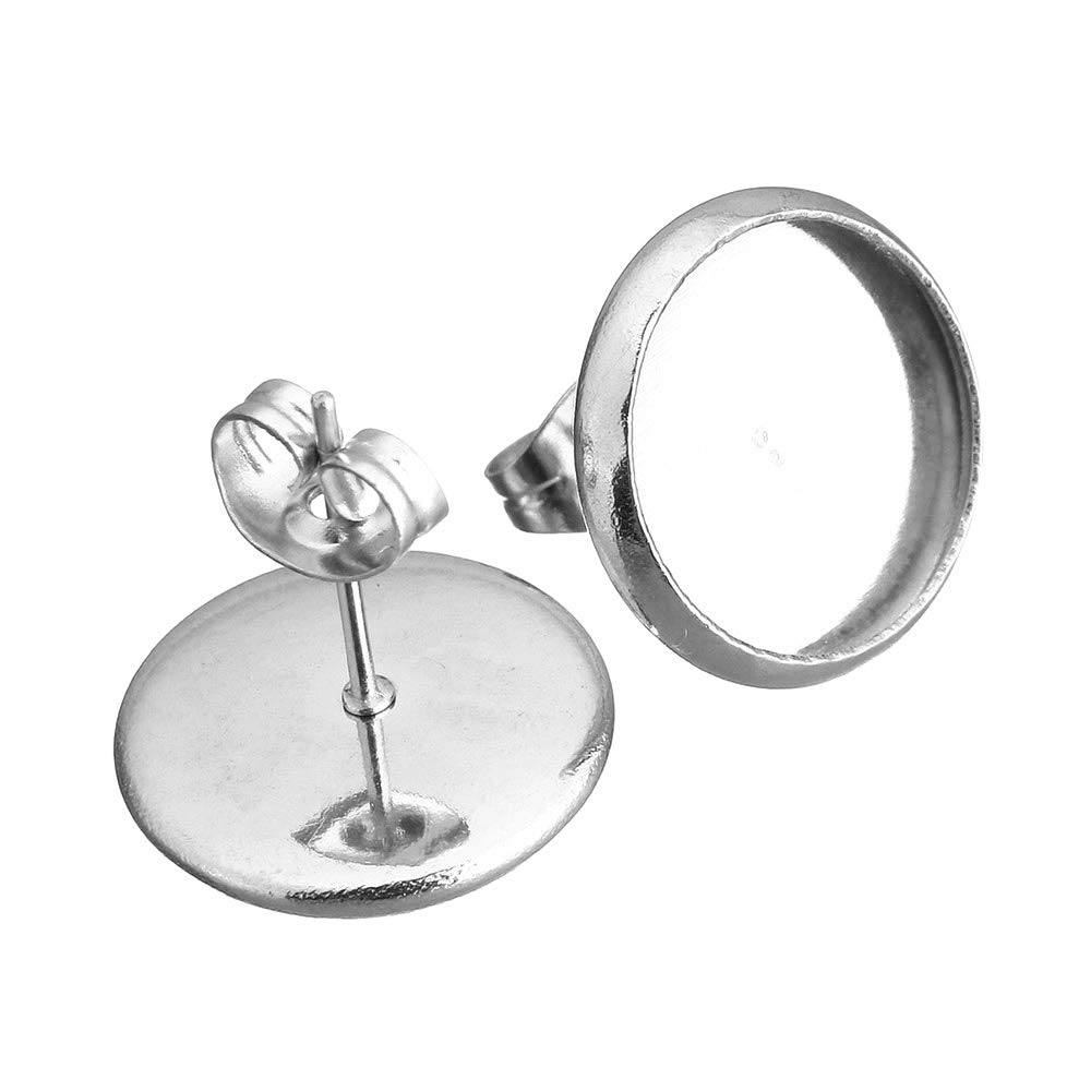 30 Orecchini A Perno Per Cabochon Rotondi 12mm – Placcati Argento, Senza Nichel, Perlin M490