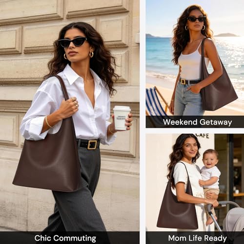 Image of Hobo Bags for Women, Large Slouchy Shoulder Bag, Vegan Leather Everyday Purse