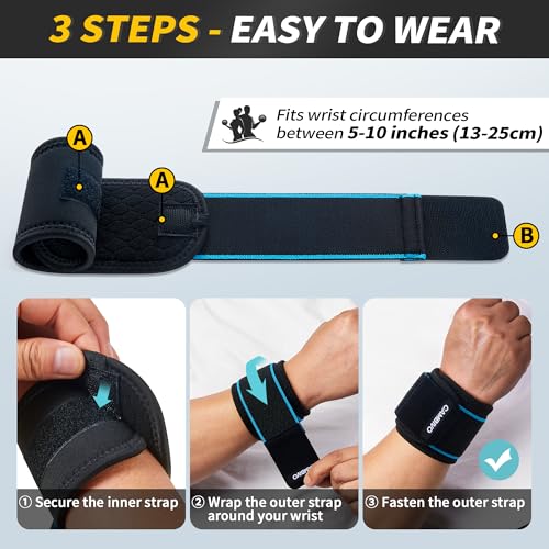Image of CAMBIVO 2 Pack Wrist Brace for Carpal Tunnel with wraps, Black-Blue | Wrist Support, Adjustable Wrist Wraps for Weightlifting, Tendonitis, Pain Relief, Sleeping, Night, Gym, Neoprene, Both Hands