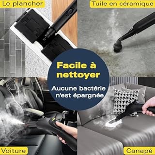 Nettoyeur vapeur multi-usages avec 21 accessoires, vapeur haute température de 120 °C pour sols, joints, carreaux, tapis, voitures – Réservoir portable de 1,08 l, sécurité enfant, nettoyage sans