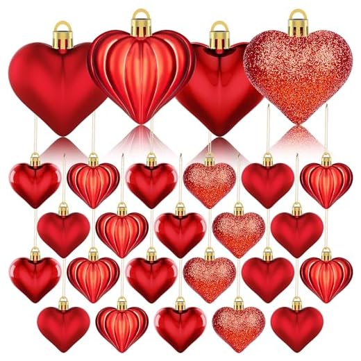 36Pcs Valentines Day Decor Heart Ornaments Red Heart Shaped Baubles Ornaments for Valentine's Day Hanging Decorations or Wedding Anniversary Party Supplies Home Tree Decorations (4 Styles)