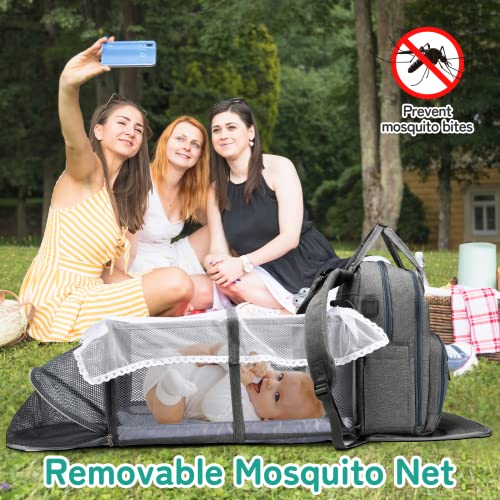 Innerthermo Baby Diaper Bag Backpack With Changing Station, Grey Baby Boy/Girl Backpack Diaper Bags With Changing Pad, Large Travel Diaper Bag Stroller Straps, Insulated Pockets, Charging Port #TOP5