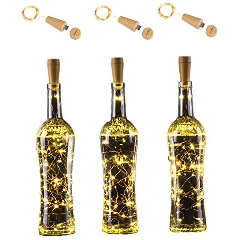 AnSaw Rechargeable Wine Bottle String Lights 3 Pack USB Powered 20LED Bottle Cork Lights Starry Fairy Home Twinkle Cork Shape Decor Lights for Party, Christmas, Halloween,Wedding (Warm White) Cover