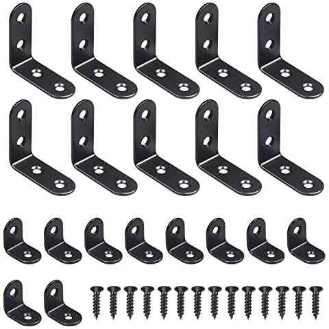 20pcs Black Corner Braces CINVEED 90 Degree Right Angle Brackets Stainless Steel L Shaped Bracket Fastener Heavy Duty Joint Corner Connector with 60pcs Screws for Cabinet Bookshelf Wooden Furniture Cover
