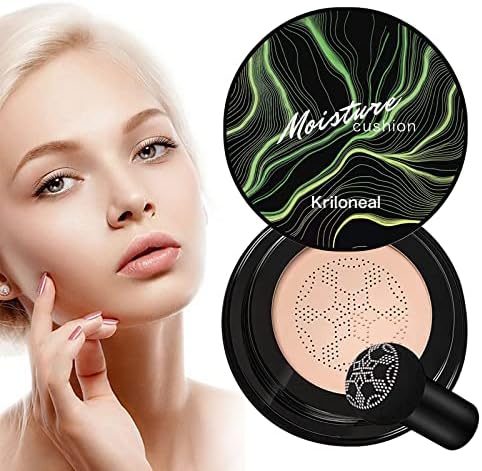 Kriloneal CC Cream Foundation Mushroom Head Air Cushion CC Cream Moisturizing Concealer Waterproof Oil Control Long-Lasting Nude Makeup with Mushroom Makeup Sponge (Natural)