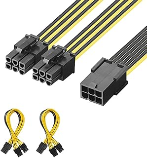 J&D [2-Pack] 6 Pin Female to Dual 6 Pin Male PCI Express (PCIe) Graphic Video Card Power Splitter Cable, 20cm