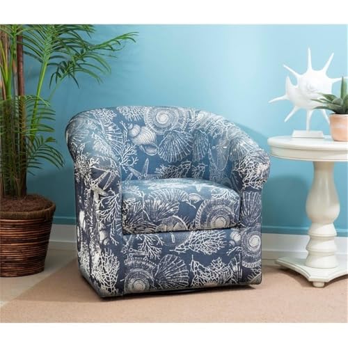 Sillón giratorio con tapizado azul y patrón marino miniatura 2