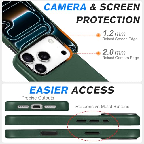 Image of SHIELDON Genuine Leather Case for iPhone 17 Pro 6.3 Inch, Midnight Green | for MagSafe, Magnetic Wireless Charging, Camera Button, Metal Buttons, Camera Bezel, Non-Slip, Shockproof, Anti-Scratch, Slim