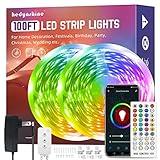 100Ft Smart LED Strip Lights, Hedynshine Dimmable Color Changing by 40Key Remote Controller Ultra Lo