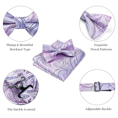 Image of HISDERN Bow Ties for Men Paisley Floral Pre-tied Bowtie Pocket Square Set Men's Formal Bow Ties Wedding Party