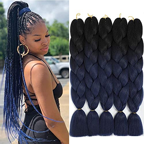 RELBEAUTY Ombre Braid for Black Women to Wear A Full Show of Their Charm of The 24 Inch Braid Extensions (Black to Dark Blue)